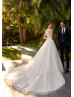 Plunging Neck Ivory Lace Tulle Elegant Wedding Dress
